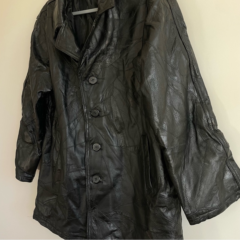 Black Genuine Leather Patchwork Jacket / Trench C… - image 3